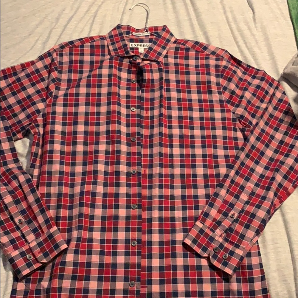Men’s Express LS Button Up - Red and Navy